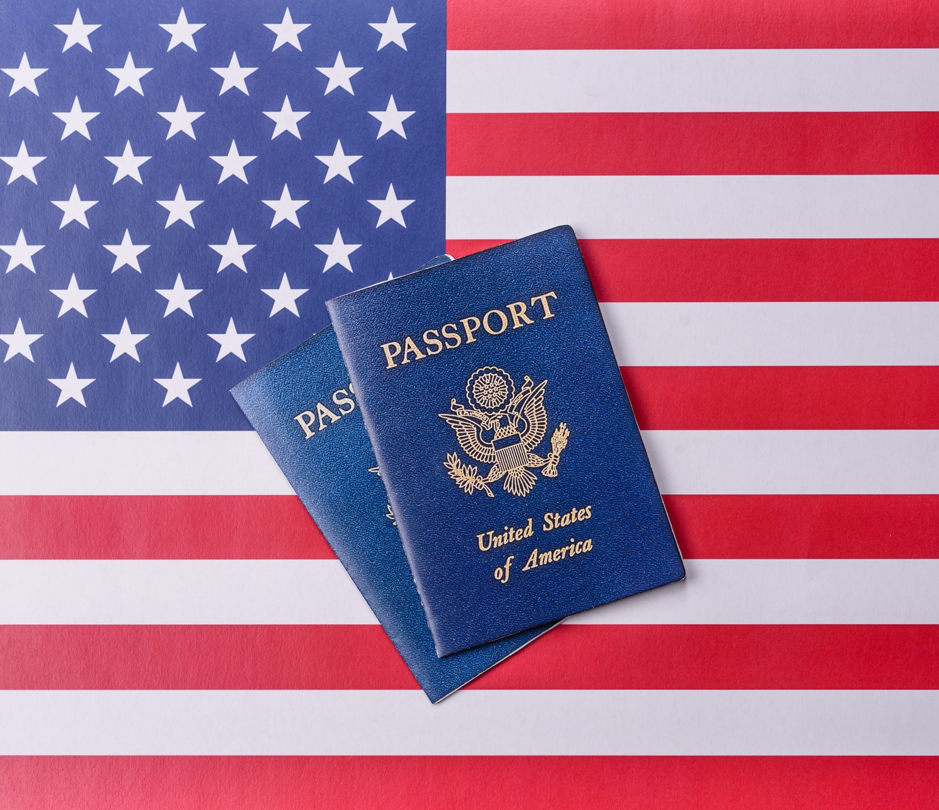 American passport against the background of the US national flag